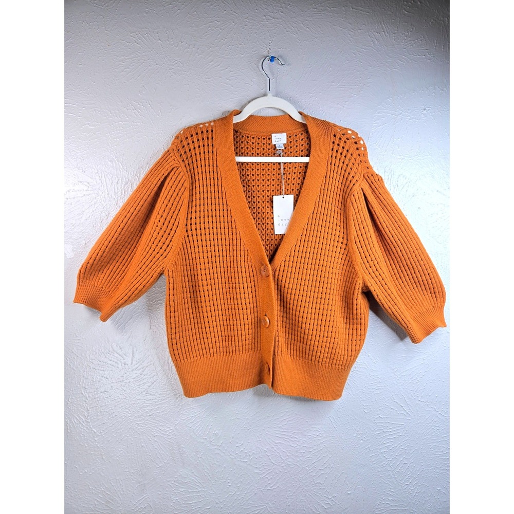 Open Knit Cardigan Sz L Mustard Yellow Crochet Boho Cottagecore Layering Sweater